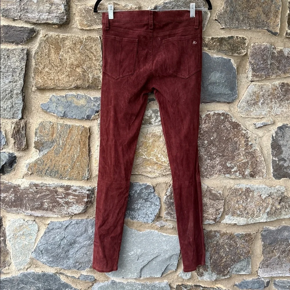 rag & bone Suede Leather Pants Port Burgundy Size 28 Skinny Lamb Suede Hybrid